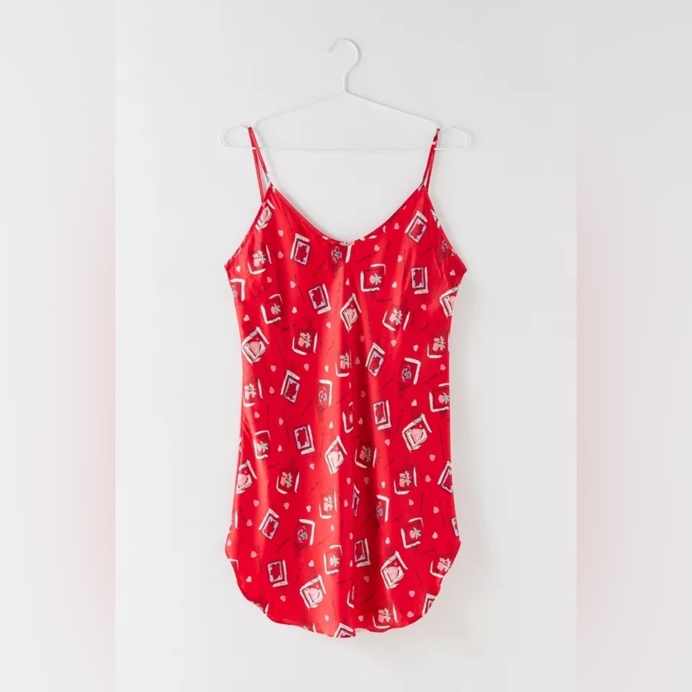 Vintage Postage Stamp Red Slip Dress Size Small